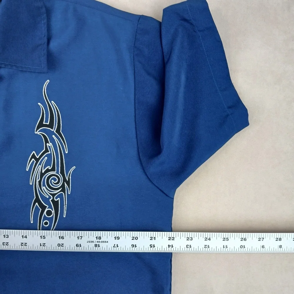 VTG ODO Small Mens Shirt Flames Tribal Y2K Embroidered 22x28‎